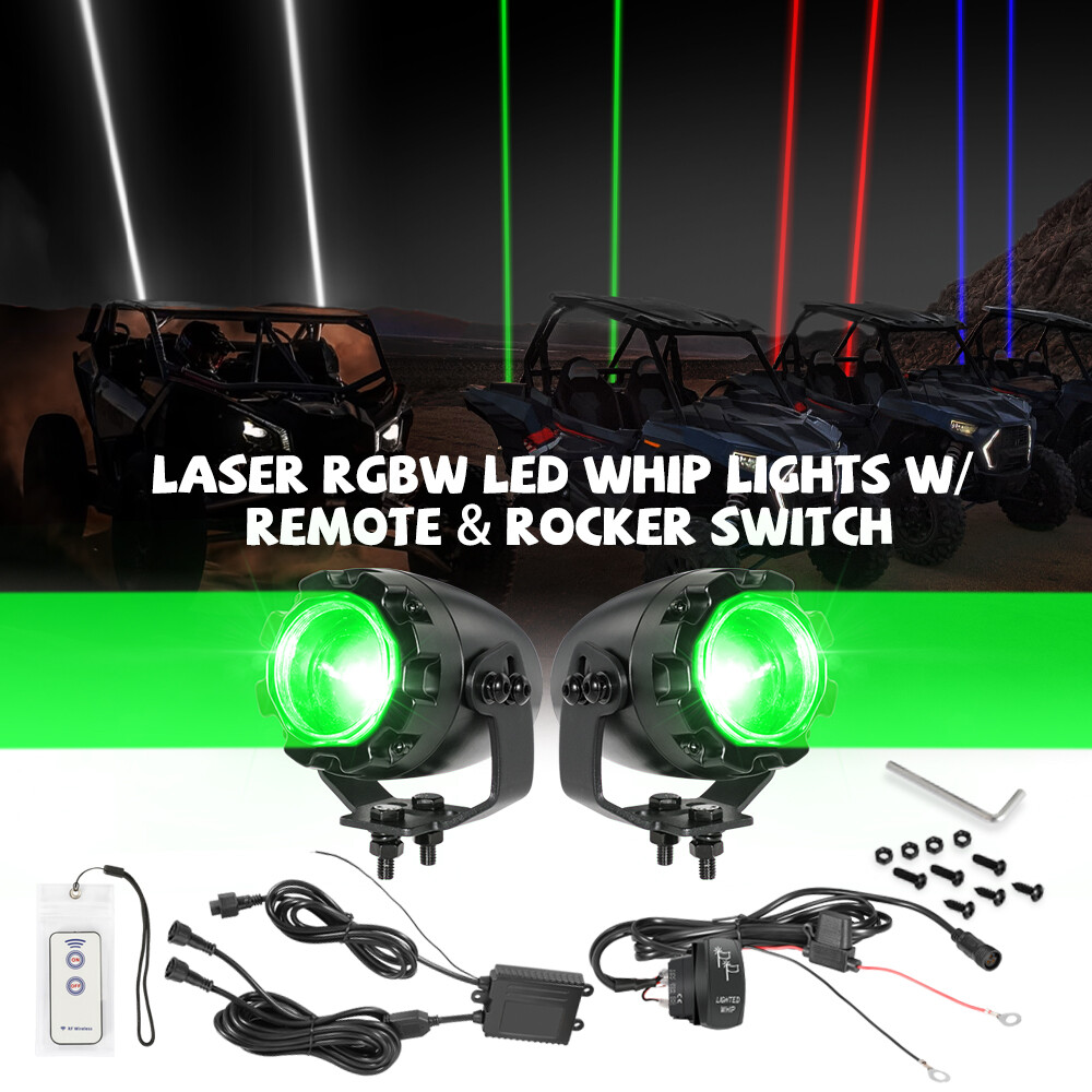 2X UTV Laser RGB LED Whip Light Whipless Antenna Remote For Polaris RZR 1000 XP