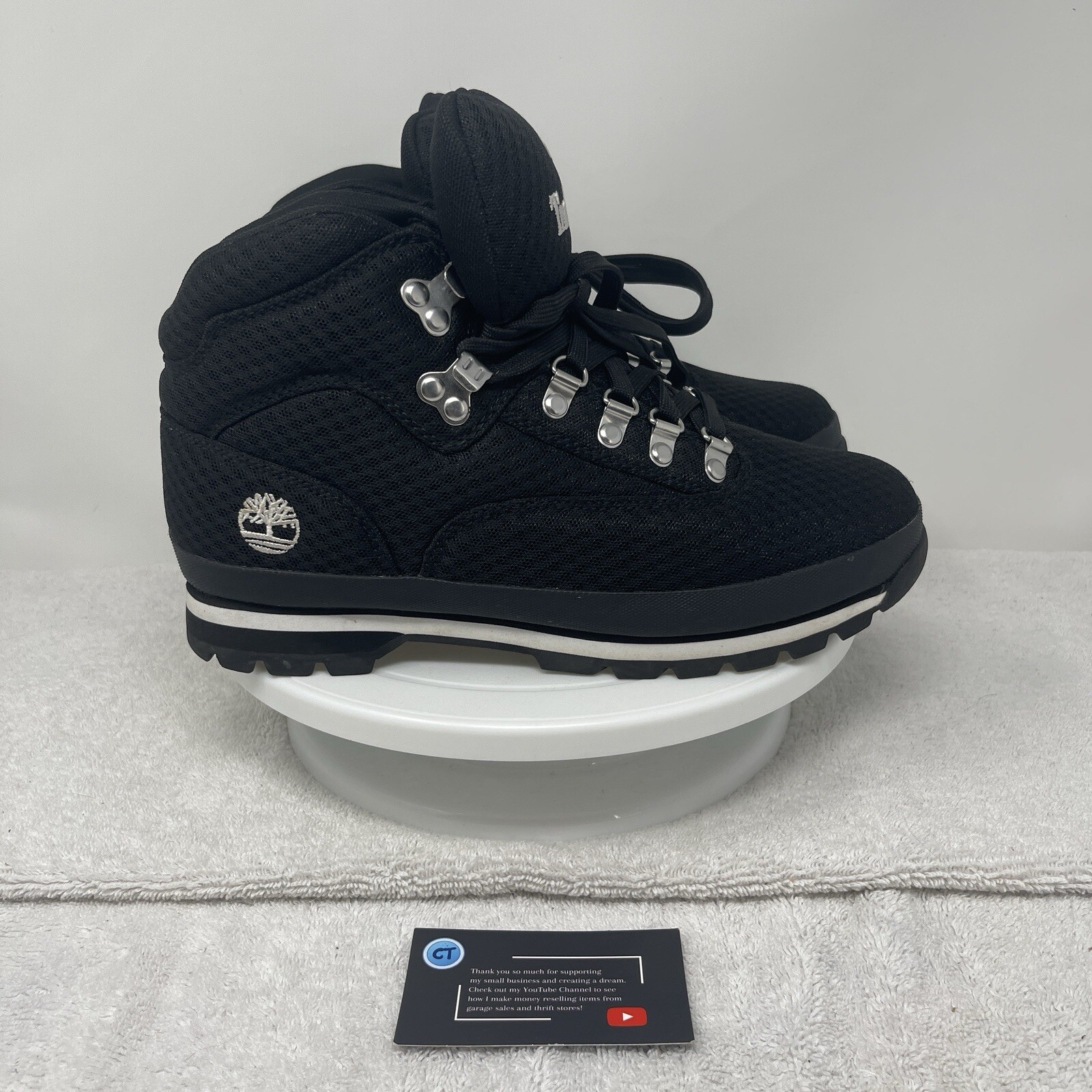 Timberlands Men’s Euro Hiking Field Mid Boots Black White A1HWM A1649 Size 8