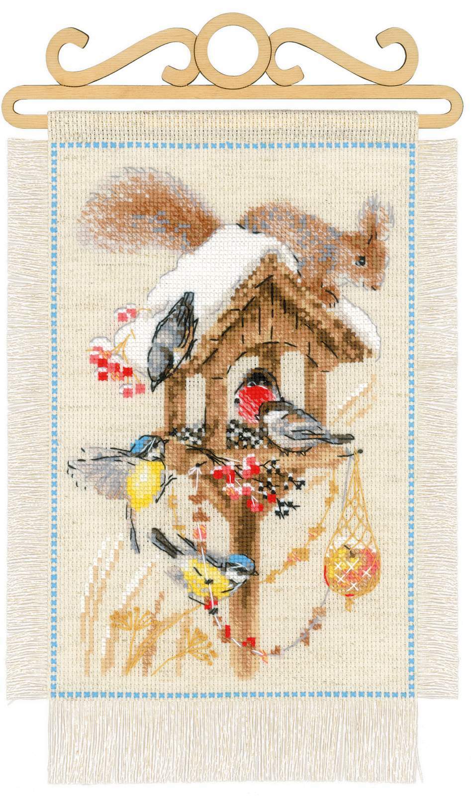 Winter Cottage Garden Counted Cross Stitch Kit Birds