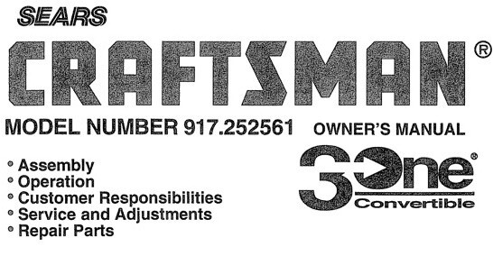 Owner’s Manual Sears Craftsman 19.0 HP Lawn Tractor Mower - Model 917. ...