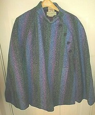 Jimmy Hourihan LARGE Cape Cloak Dublin Ireland Donegal Tweed Wool Green/Purp/Blu
