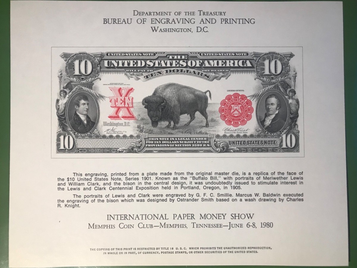 1980 Dept of Treasury Engraving of 1901 $10 BUFFALO BILL | eBay