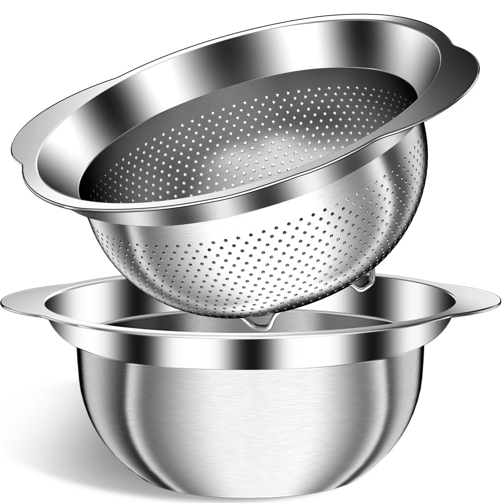 3.5QT Colander with Bowl, Rice Strainer, Stainless Steel Mixing Bowls with St...