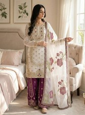 Indian Designer Pure Silk Top Palazzo With Dupatta For Function Wear