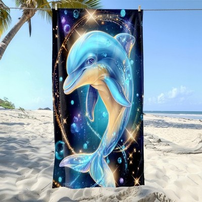 One Dolphin Design on a Starry Ocean Beach Towel - Made from Soft, Highly Abso