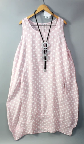 Moonshine linen dress balloon dress size 48 50 52 lagenlook size pink pockets