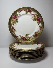 Royal Chelsea Golden Rose 10 Plate Set 8.25” Heavy Gold Bone China England
