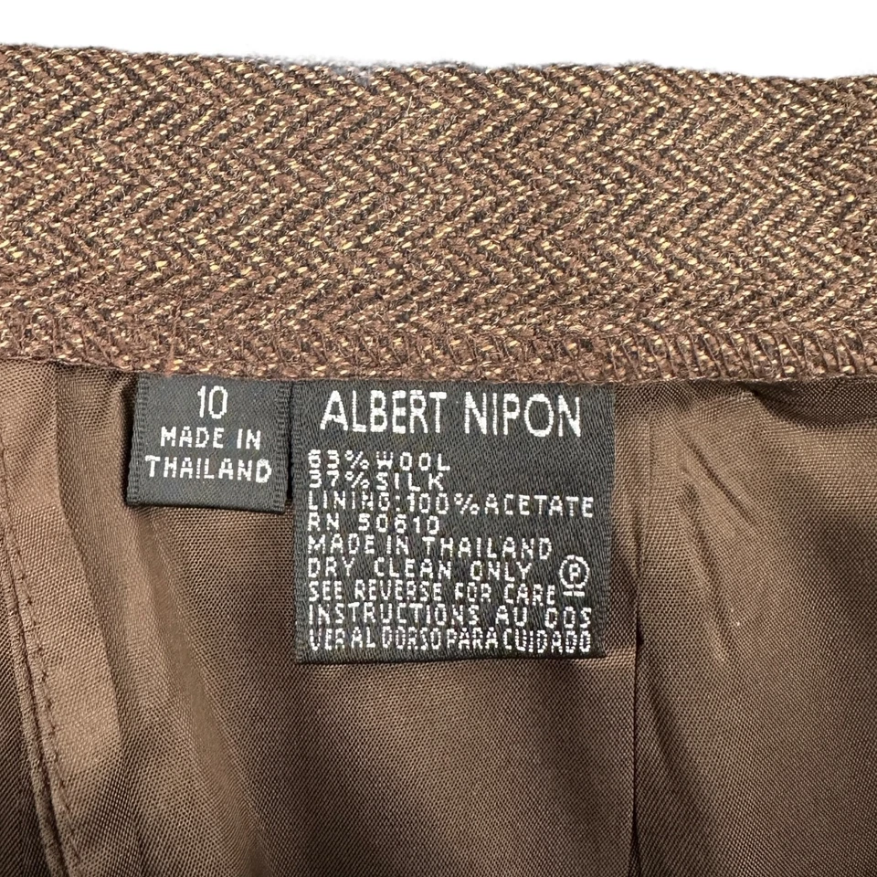 Chaqueta Pantalones Albert Nipon Marrón Solapa con Muescas 4 Botones Mangas Largas Traje Talla 10 Foto 4 de 4