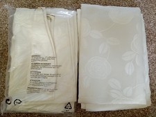 ⭐ Pair Ivory Cream Jacquard Satin Weave Rose Pattern Curtains + Tie Backs 89x64"