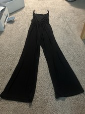 Construction Black Solid Sleeveless Wide-Leg Jumpsuit Adjustable Straps M