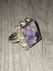 Vintage Sterling Silver Charoite Gemstone Ring Size O