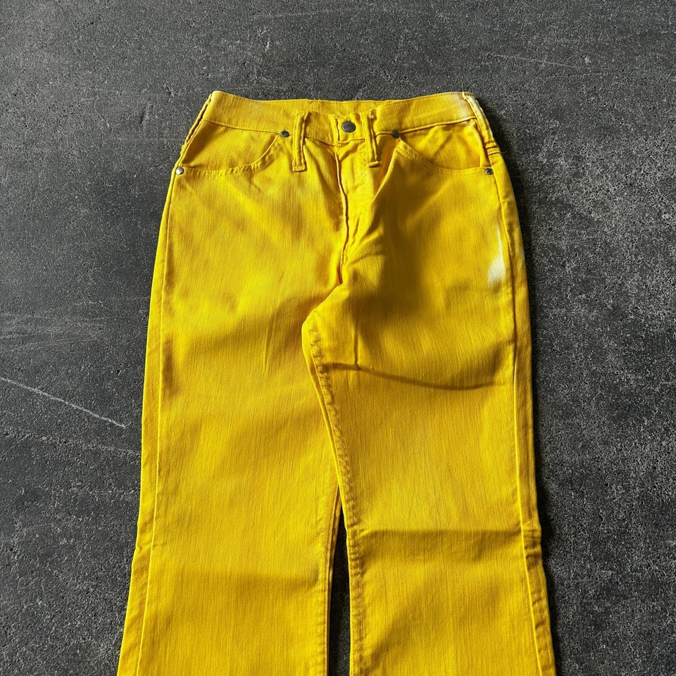 Pantalones de mezclilla vintage años 70 Wrangler Blue Bell acampanados talla 10 amarillos Bleach Maverick Foto 2 de 4