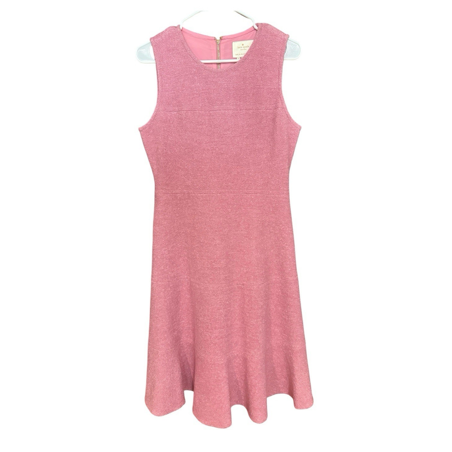 Kate Spade Women's Pink Tweed Wool Blend A-Line Dress Round Neck Zip Back 10