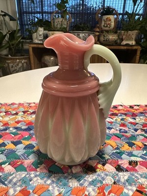 2004 Gibson Art Glass Pink And Green Pitcher Vase Gorgeous Vintage