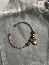 Sterling Silver Open Bangle W Removable Heart Charm and Silver Beads