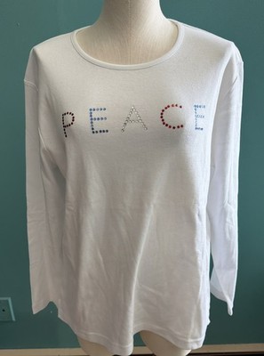 Quacker Factory Sz. L Rhinestone White Long Sleeve t-shirt (K)