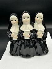 Vintage SINGING NUNS Ceramic Candle Holders Hand Painted 7"h  6"w