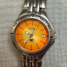 Fossil Blue 100 Meters Orange Dial Stainless ...