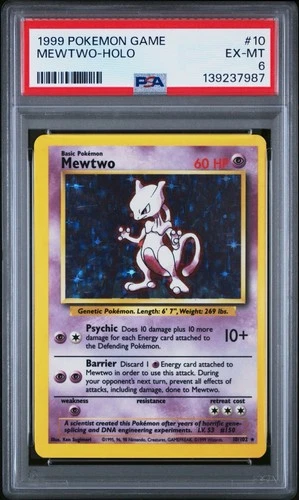 Pokémon TCG Base Set Mewtwo Holo Card 10/102 Rare PSA 6 EX-MT 1999 Vintage WOTC