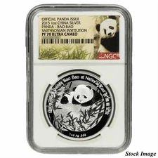 2015 1 Troy oz .999 Fine Silver China Panda S10Yn Smithsonian NGC PF 70 UCAM