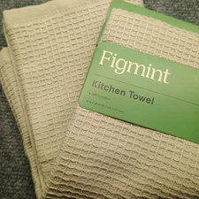 NEW Figmint LARGE Kitchen Towel Beige 100% Cotton Absorbent Waffle Knit 18”x28”