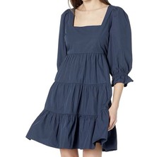 NEW Madewell Poplin Lizzie Navy Blue Babydoll Dress Size 12 Tiered Cotton