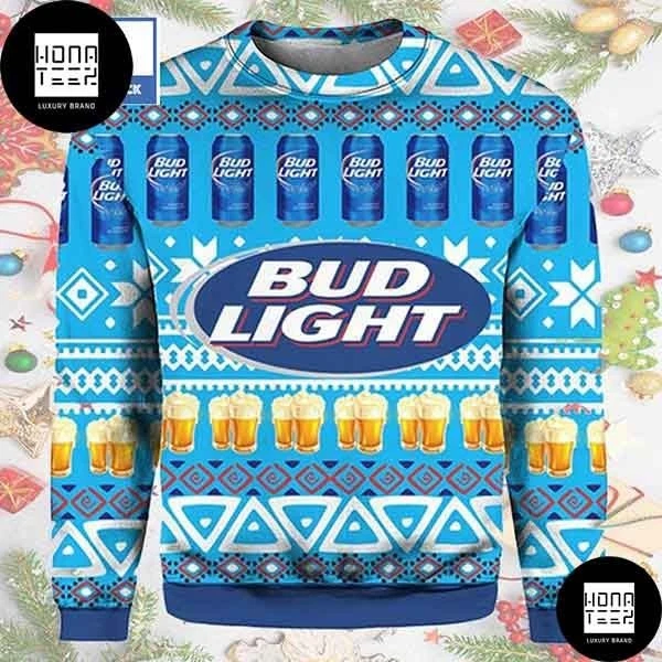 Bud Light Beer Can And Yellow Beer Drink Ugly Christmas Sweater