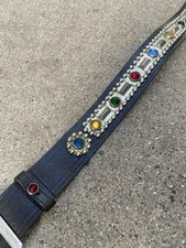 Vintage 40s 50s Studded Jeweled Rockabilly Belt Two-Prong Buckle Leather Black