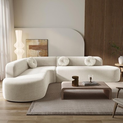 122'' Extra Large Curved Modular Sectional Sofa with 3 Round Cushions