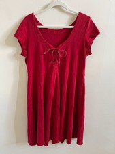 100% Cotton Chaps Classic Red Mid Dress With Center Top Ties