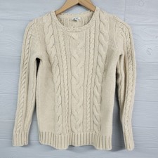 LL Bean Beige Cable Knit Sweater Womens Size S 100 Cotton