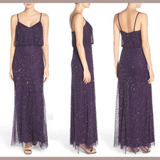NEW Adrianna Papell 10 Embellished Blouson Gown in Amethyst/Gunmetal M563