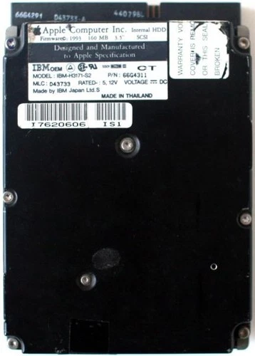 Hdd scsi 50 pin, 160mb, ibm-h3171-s2, 3.5 inch, apple, 66g4311, mlc:d43733, tha