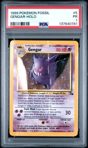 1999 POKEMON FOSSIL #5 GENGAR-HOLO PSA 1