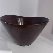 VTG 7.5" Mahogany & Pewter MCM Bowl Wood Sleek Dark Wood Mid Century Modern#8849