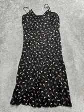 And Other Stories Cami Dress Womens 12 Black Leaf Print Spaghetti Strap Back Zip