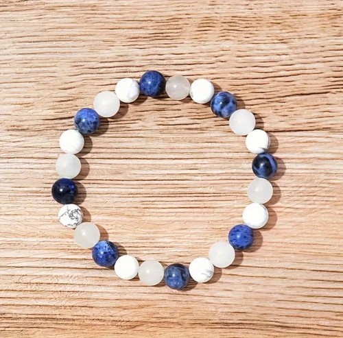 CALMING Howlite Sodalite Aquamarine Natural Stone Crystal Bead Anxiety Bracelet - Picture 3 of 8