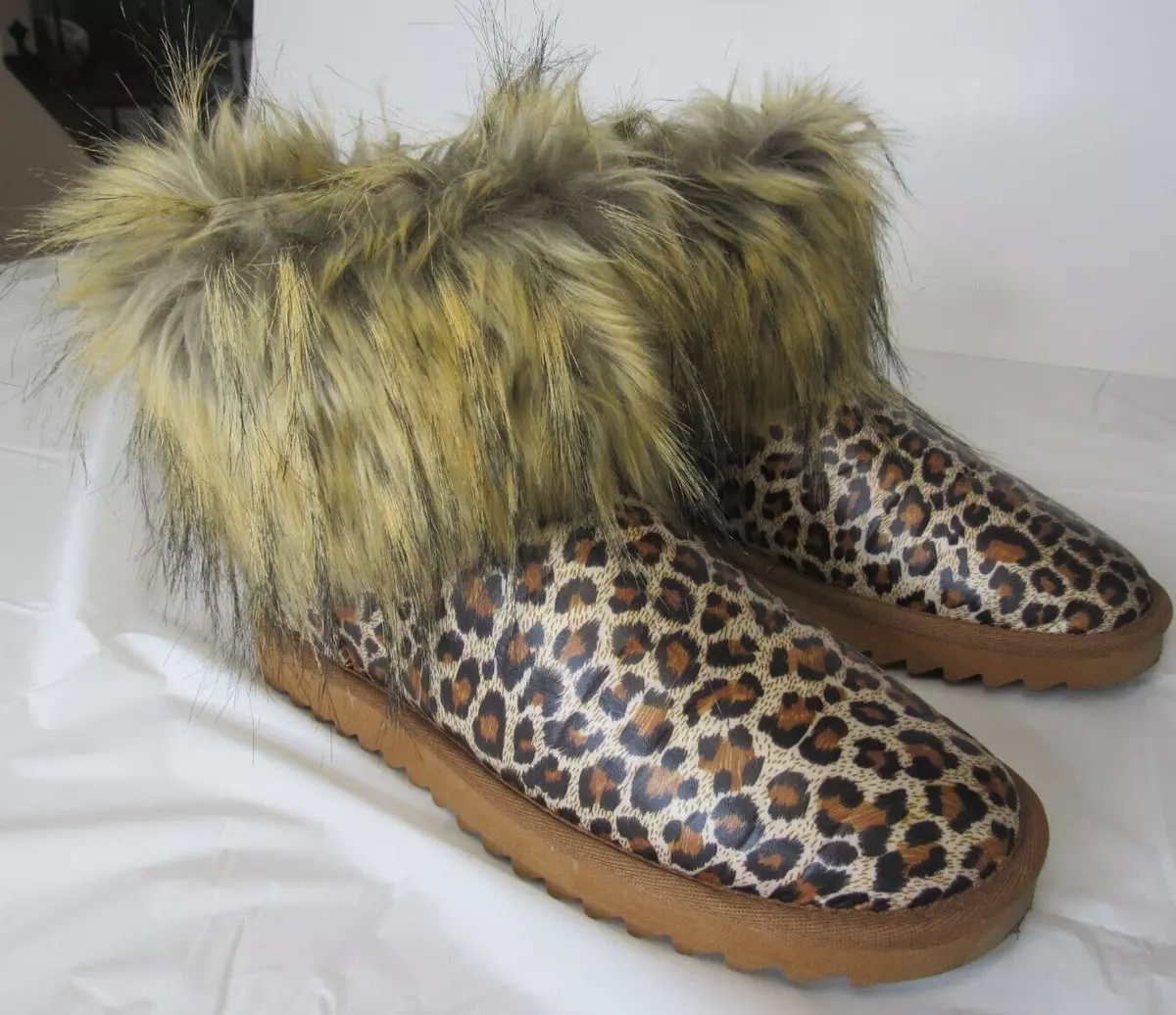 Comfy Feet Snooki s Faux Fur Leopard Animal Print Women s Ankle Boots Large 9 10