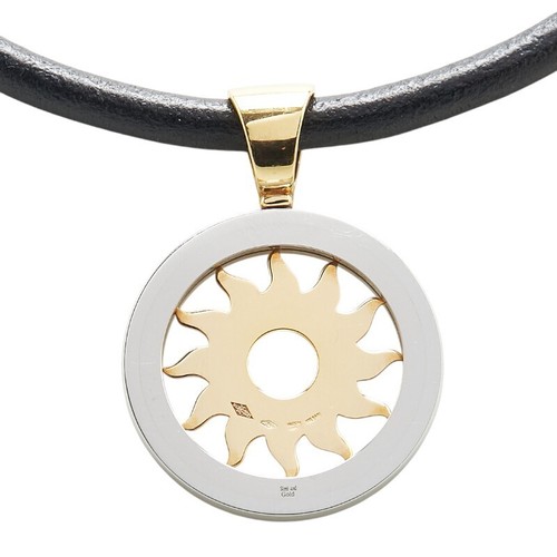 BVLGARI Tondo Girocollo Sole Motivo Sole Ciondolo Oro Giallo 18k Acciaio Inox Autentico - Foto 6 di 8