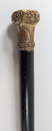 Antique Gold Filled Cane Walking Stick Ebonized Shaft - Picture 4 of 9