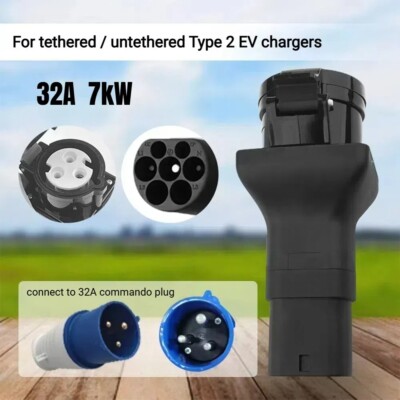 EV Charging Adapter Type 2 to 32A Commando Socket, Charger Convertor 32A 7kW