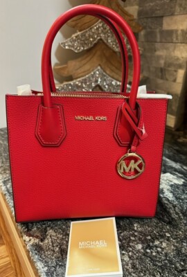 Michael Kors Mercer MD Crossbody Bag Pebble Leather Bright Red