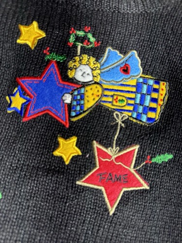 Vintage Quacker Factory BlackChristmas Cardigan 2X Angels Wishes Kitschy Button - Picture 22 of 24
