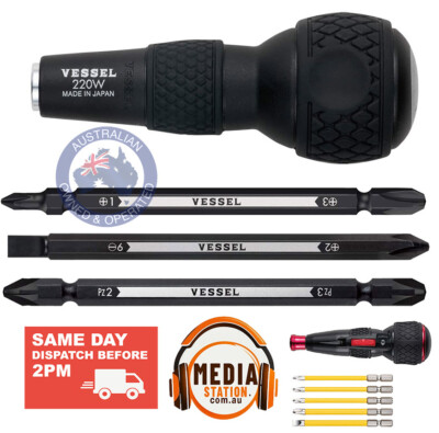 Vessel Electric Ball Grip Screwdriver with bit set JAPAN 220w-3 Magnetic DIY Pro