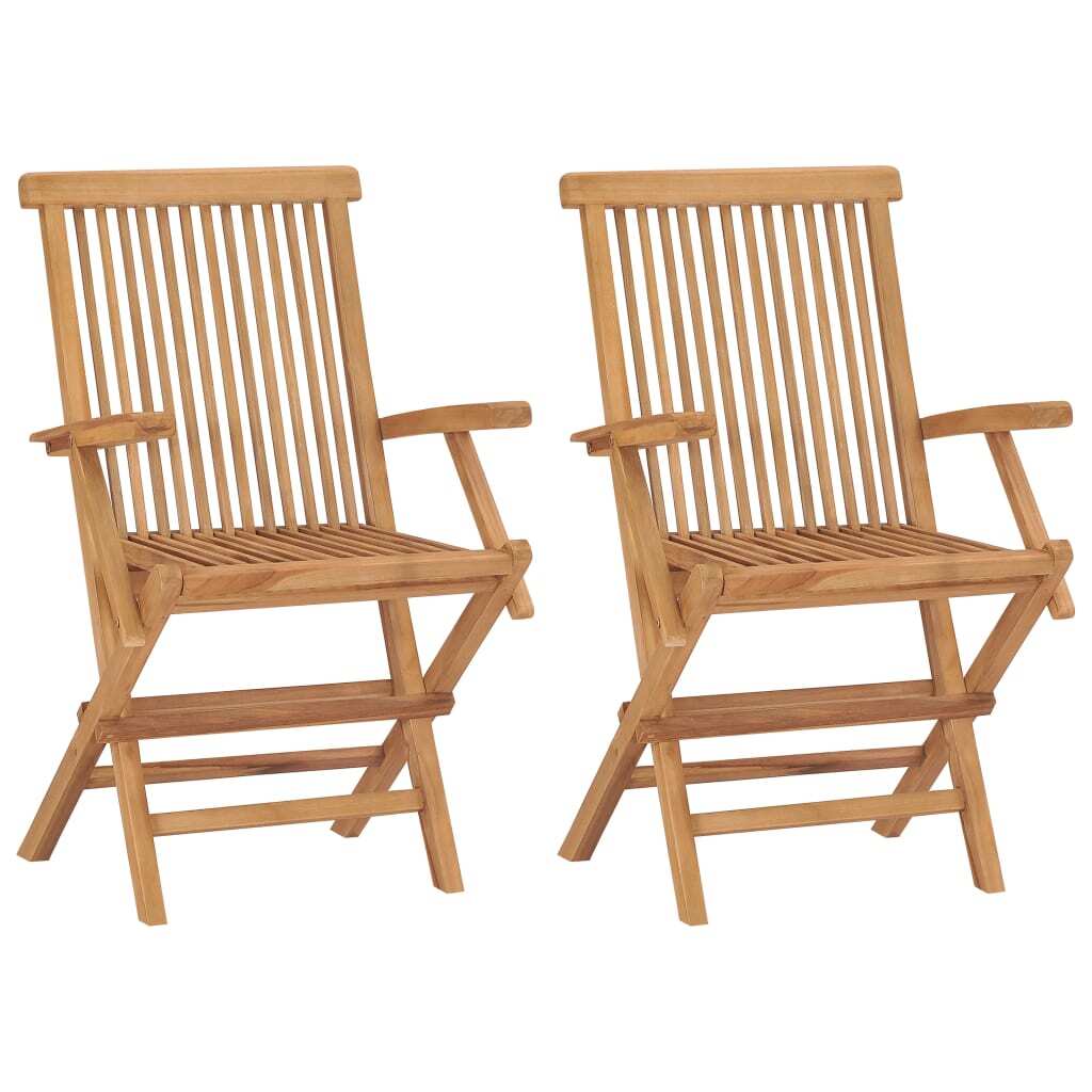 2 Folding Garden Chairs Solid Teak Wood Outdoor Chair Seat Seating Wooden Home