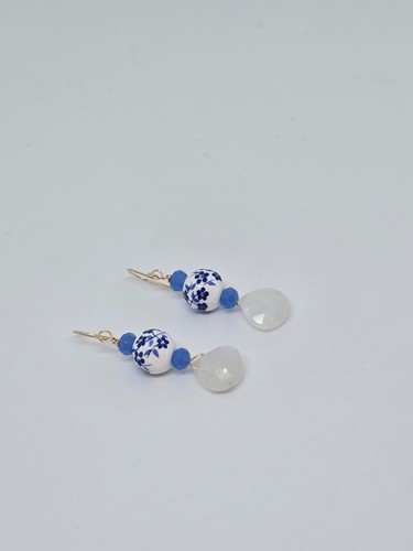 White Moonstone Briolette Dangle Earrings, 14k Yellow Gold or Sterling Silver - Picture 8 of 8