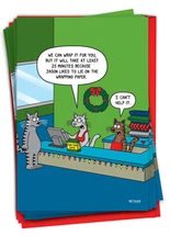 Cat Wrap - 12 Funny Christmas Cards  - Bulk Set,