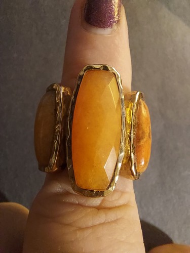 SZ 8* BARSE SPONGE CORAL,AGATE,JASPER BRONZE TRIPLE STONE STATEMENT RING - Picture 2 of 6