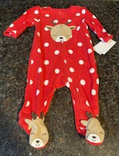 NWT Carters Girls One Piece Fleece Blanket Sleeper Red w/ Polka Dot Deer  3 mth