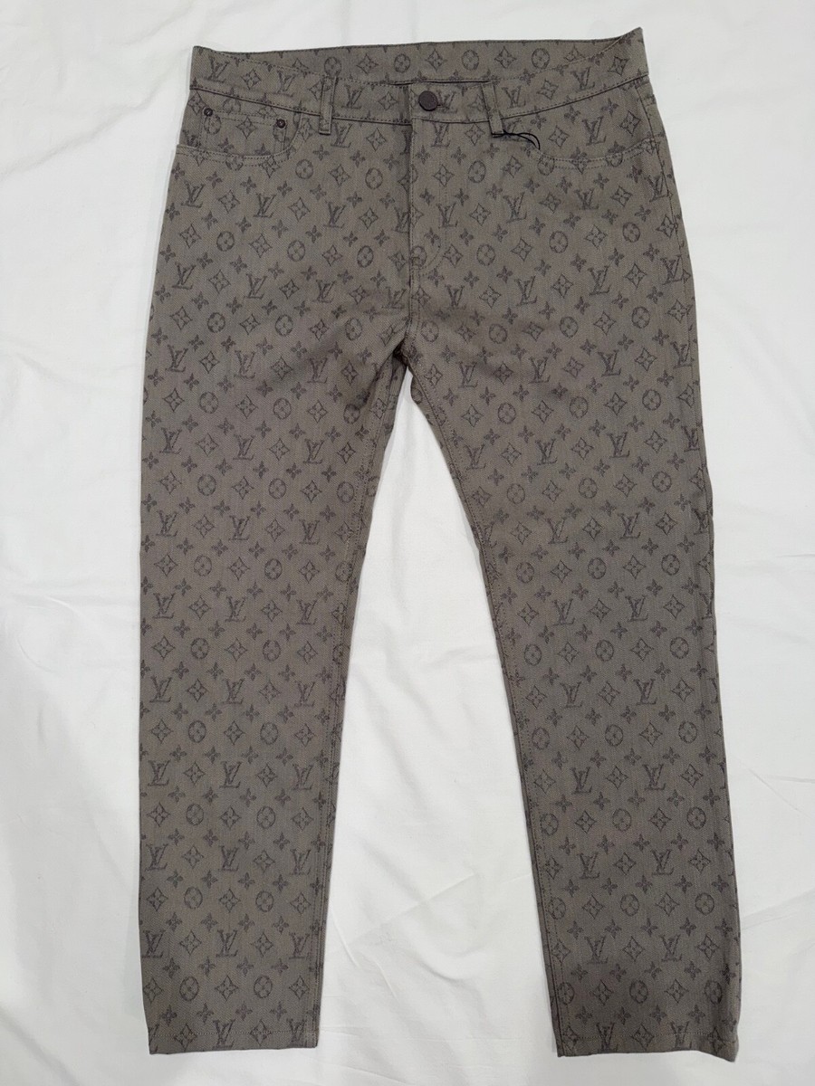 Louis Vuitton DL0 Monogram Slim Jeans All Over Logo Grey Denim